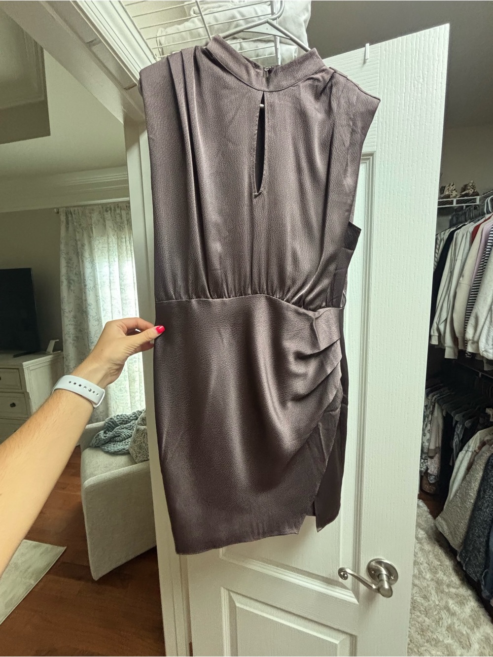 Naked Zebra Sleeveless Mini Dress in Mauve Taupe